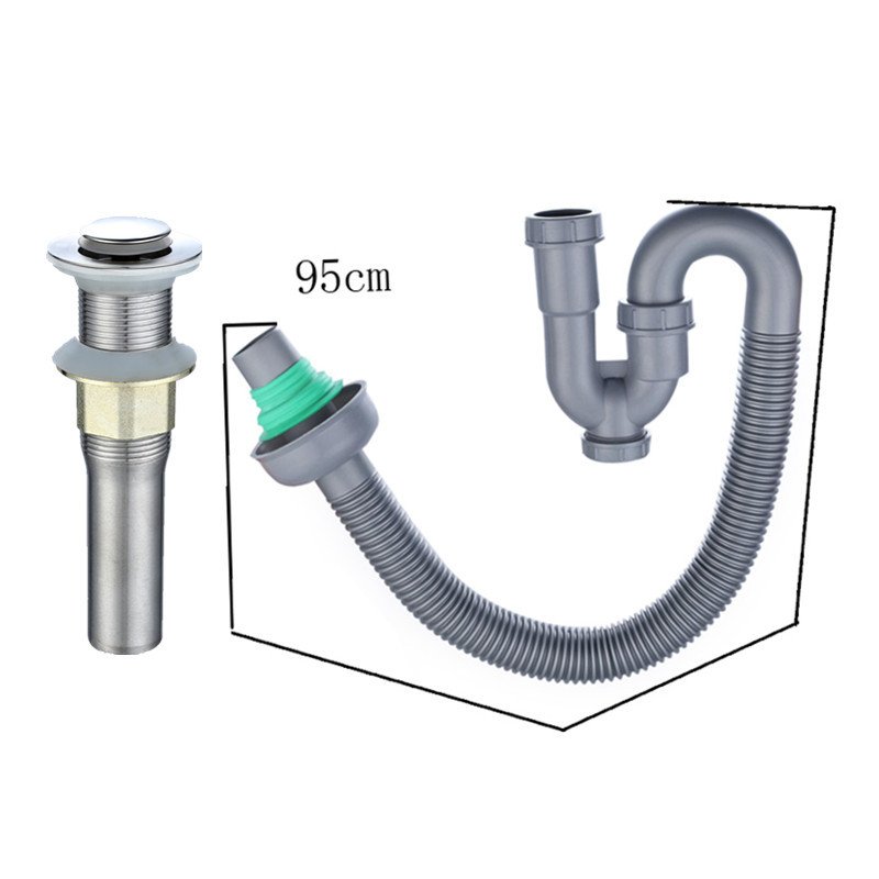 洗脸盆防臭下水管水池面盆S弯U型排水管套装台盆闪电客洗手池下水器配件 弹跳无孔下水器+U型管（长95cm）