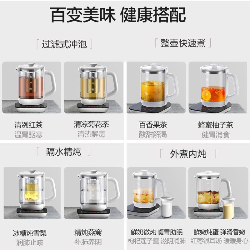 格力(GREE)养生壶 1.5L办公室用煮茶壶 炖汤炖煮壶 多功能电热水壶 家用烧水壶GKY-1501Gb带炖盅