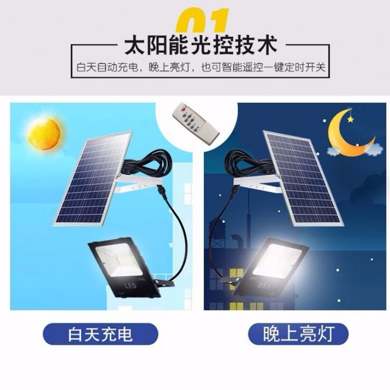 太阳能路灯户外庭院投光灯遥控闪电客家用led灯节能新农村照明路灯 20W/LED灯芯+遥控+智能光控 5米线