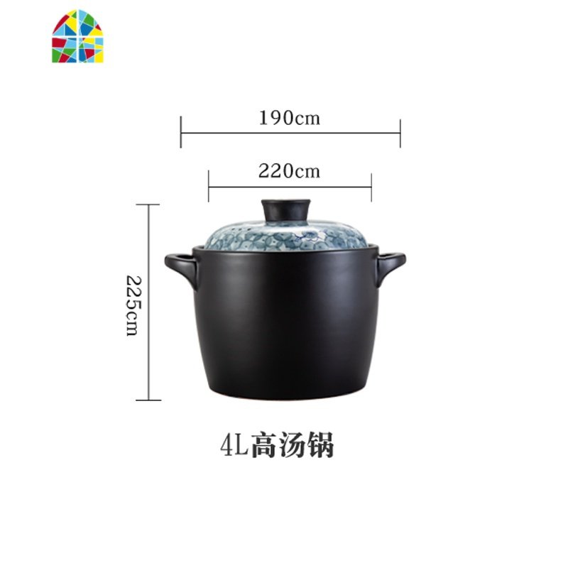 手绘养生陶瓷砂锅4升煲仔饭专用韩国石锅拌饭焖烧干锅炖锅沙锅 FENGHOU 4L灰花高汤锅