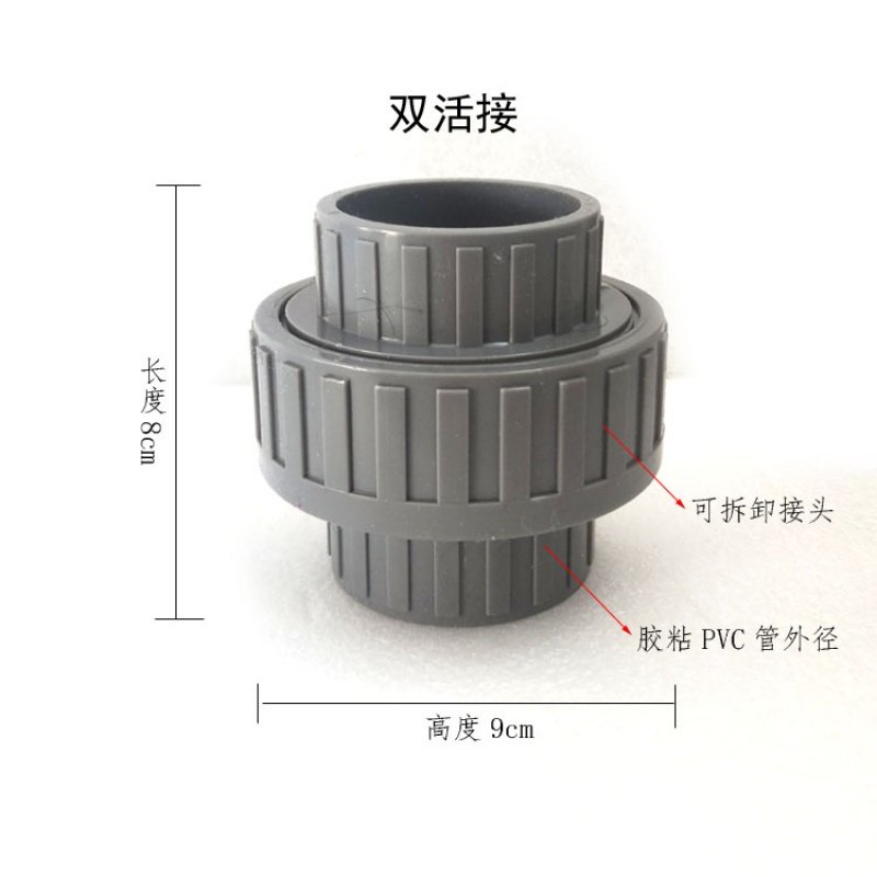 PVC止逆单向阀CIAA厨房水管防臭防反水塑料翻板式横装阀50mm 套餐3（双活接+止回阀+双活接）