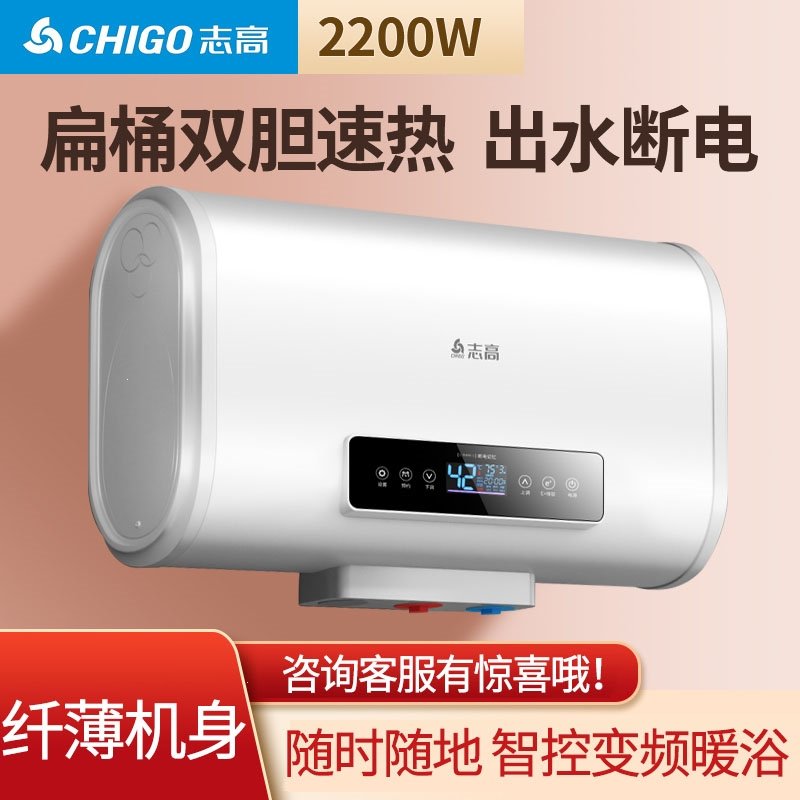 志高（CHIGO）扁桶电热水器家用速热储水式60升80L卫生间全自动洗澡加热器 标①??机械出水断电 DSZF