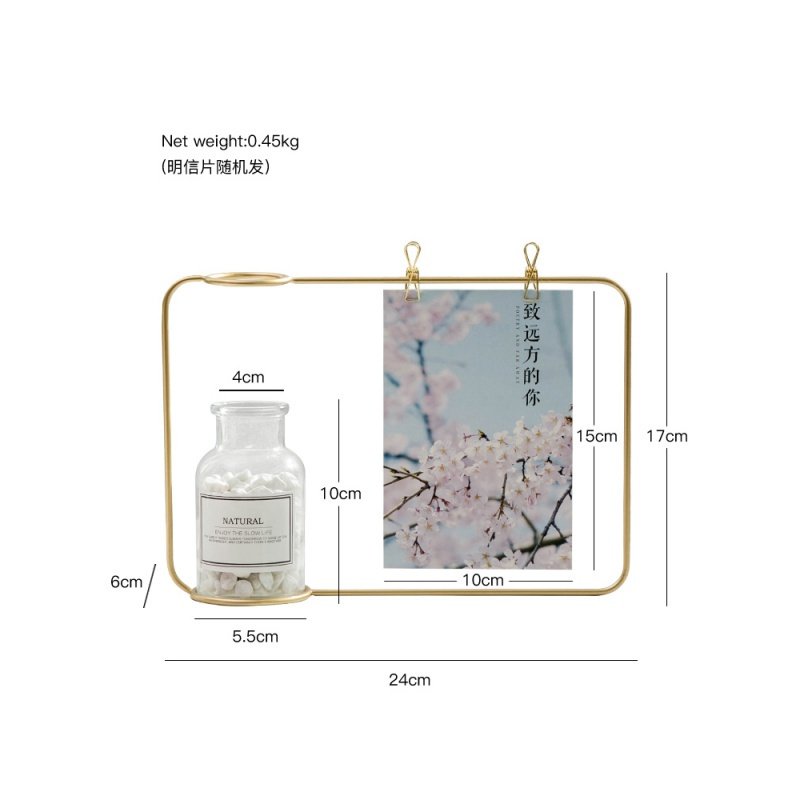 创意家居北欧玻璃陶瓷花瓶装饰品摆件客厅小清新插花干花瓶花器 金色铁艺陶瓷水培（不带石子）_322