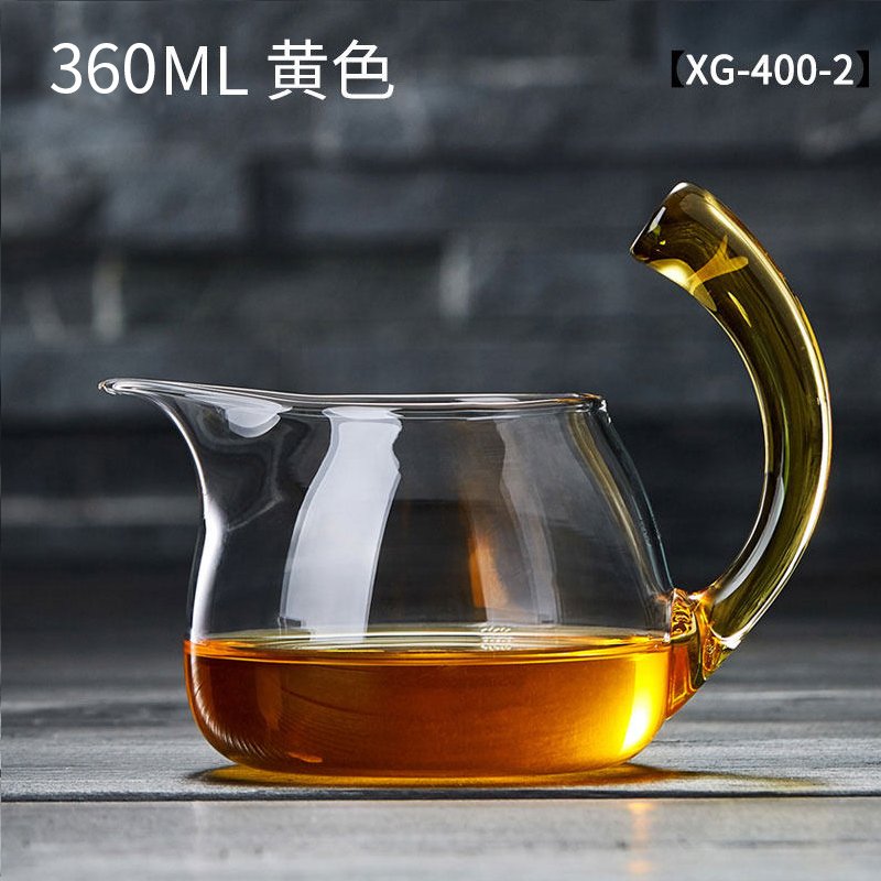 玻璃公道杯 分茶器泡茶茶漏套装 纳丽雅加厚耐热茶海功夫茶具配件 翘把公道杯金黄色360ml