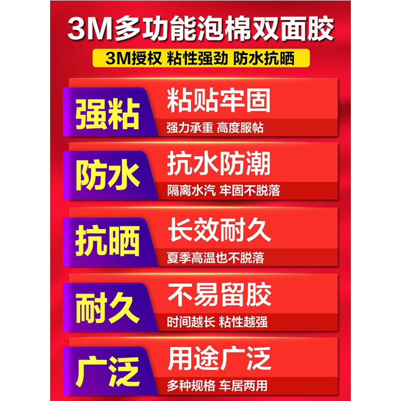 3M双面胶强力粘胶固定墙面汽车专用车用海绵高粘度摆件小圆贴无痕（圆形）40mm直径【8片】