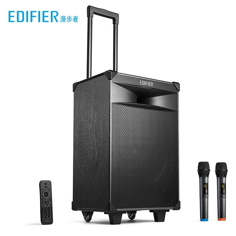 漫步者(EDIFIER)PW312移动蓝牙音响广场舞K歌拉杆音箱户外便携播放器带无线双话筒麦克风