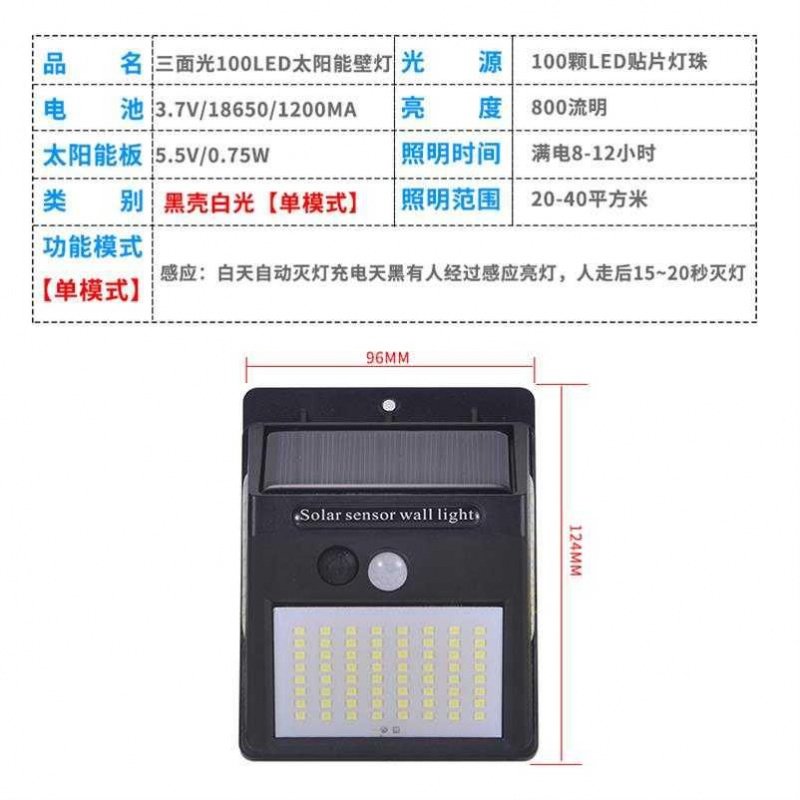 太阳能感应壁灯闪电客仿监控假摄像头花园庭院家用照明探照射灯户外路灯 30LED白壳暖光（三模）_553