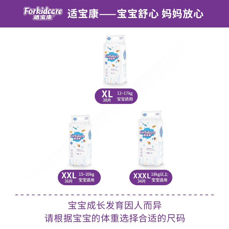 适宝康·Forkidcare 梦幻海洋成长裤XXL36片 适合15-20kg婴儿拉拉裤超薄透气干爽