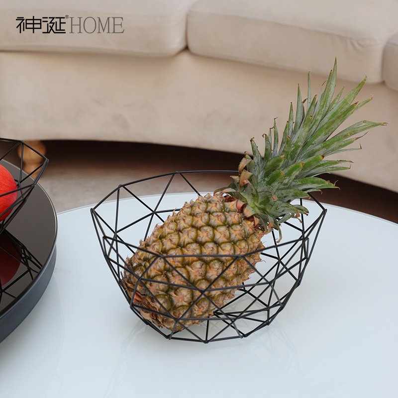 北欧简约几何铁艺水果盘创意欧式摆件家居客厅茶几果盘收纳零食篮 FENGHOU 金色水果篮96PI8P