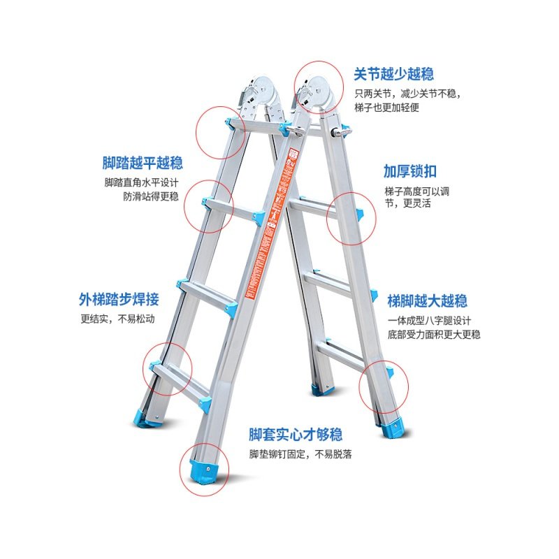 小巨人人字梯子阿斯卡利(ASCARI)家用折叠伸缩铝合金加厚便携多功能升降收缩工程梯 小巨人铝合金四步梯