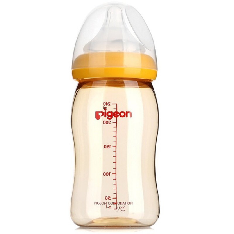 贝亲(PIGEON) PPSU塑料奶瓶 AA94 宽口径奶瓶黄色240ml 6-9月L号奶嘴送手柄吸管组合