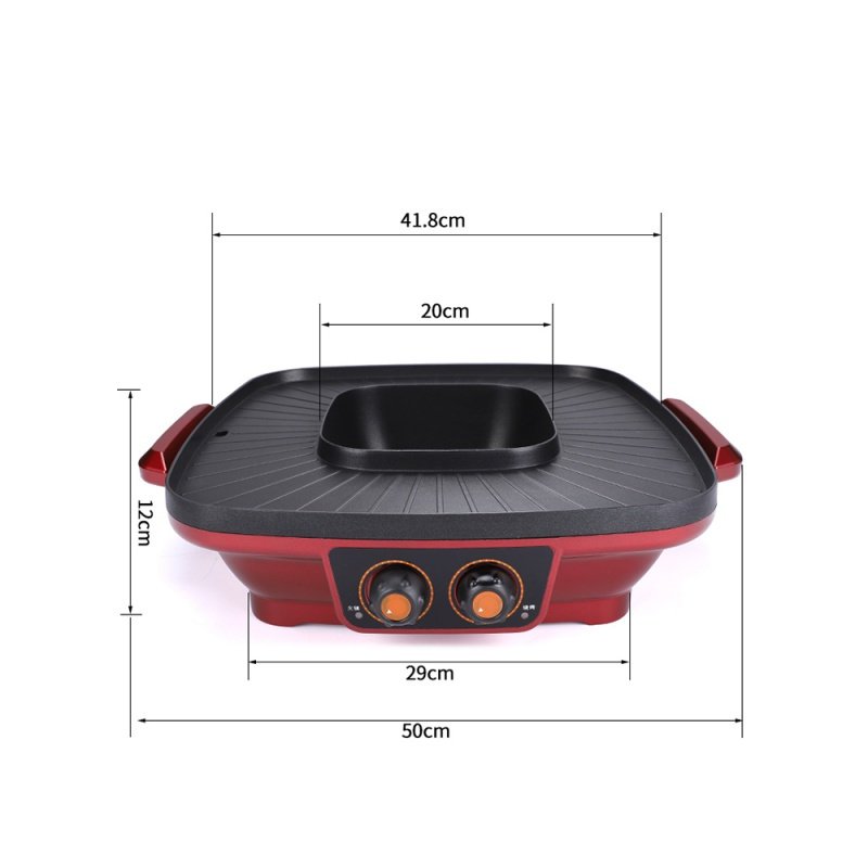 纳丽雅(Naliya)韩式多功能涮烤火锅烧烤一体锅电烧烤炉家用电烤盘无烟不粘烤肉机 酒红方锅分离鸳鸯火锅两用+礼包