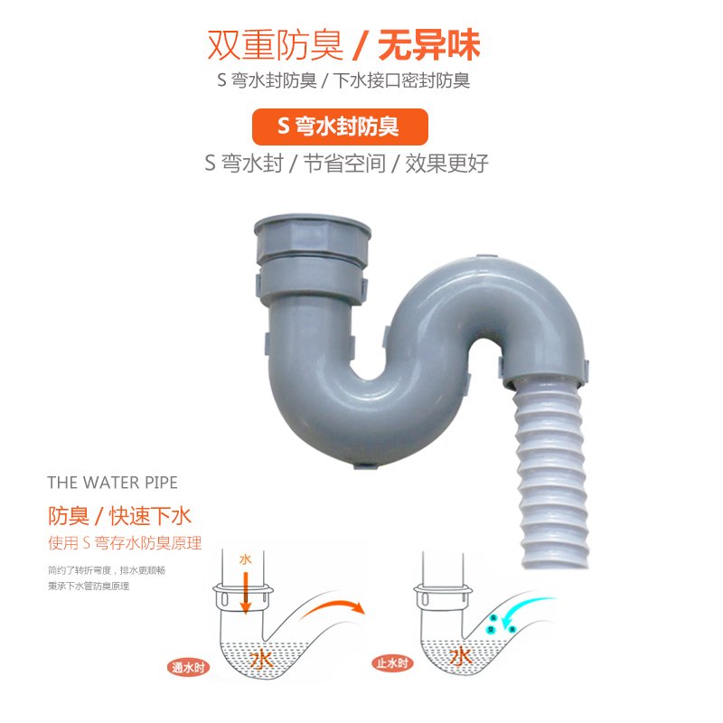 厨房洗菜盆双单下水管 水下水器水池排水管闪电客防臭不锈钢配件 单槽下水管+下水器（无溢水）