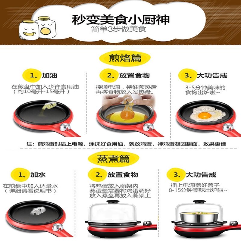 纳丽雅蒸蛋器煮蛋器煎蛋器小型迷你煎锅小自动断电家用插电鸡蛋早餐(S4Q)_0