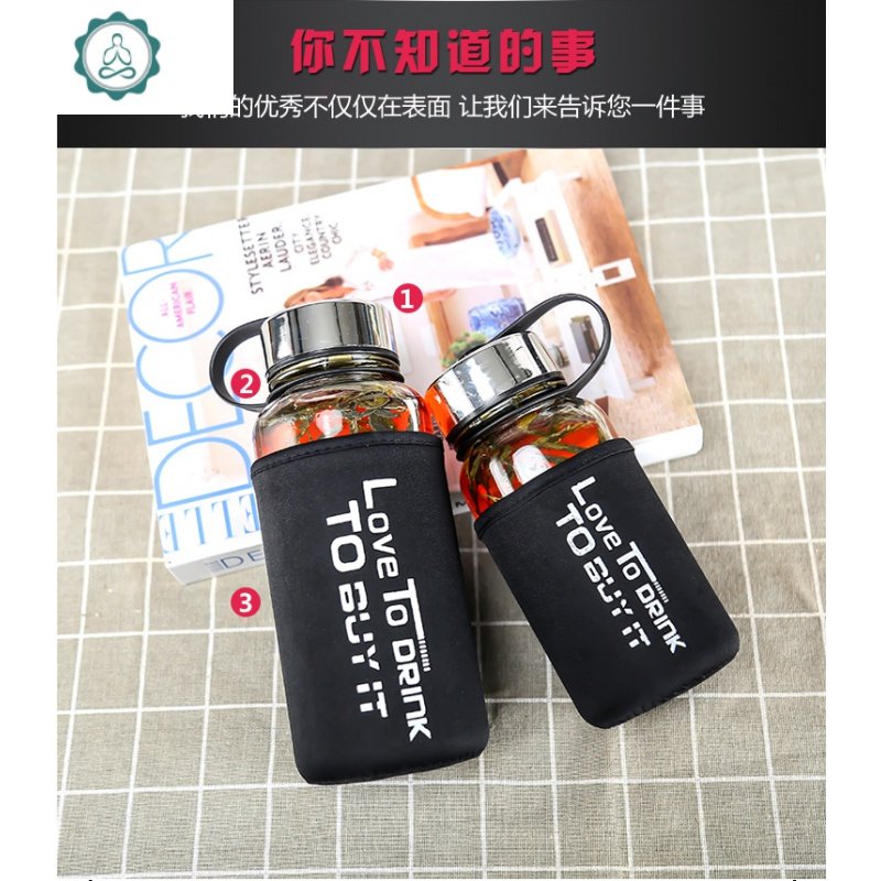 超大容量玻璃杯带盖水瓶过滤水杯男随手杯创意泡茶便携杯子1000ml 封后 绿色1000ML送杯套+茶隔+杯刷