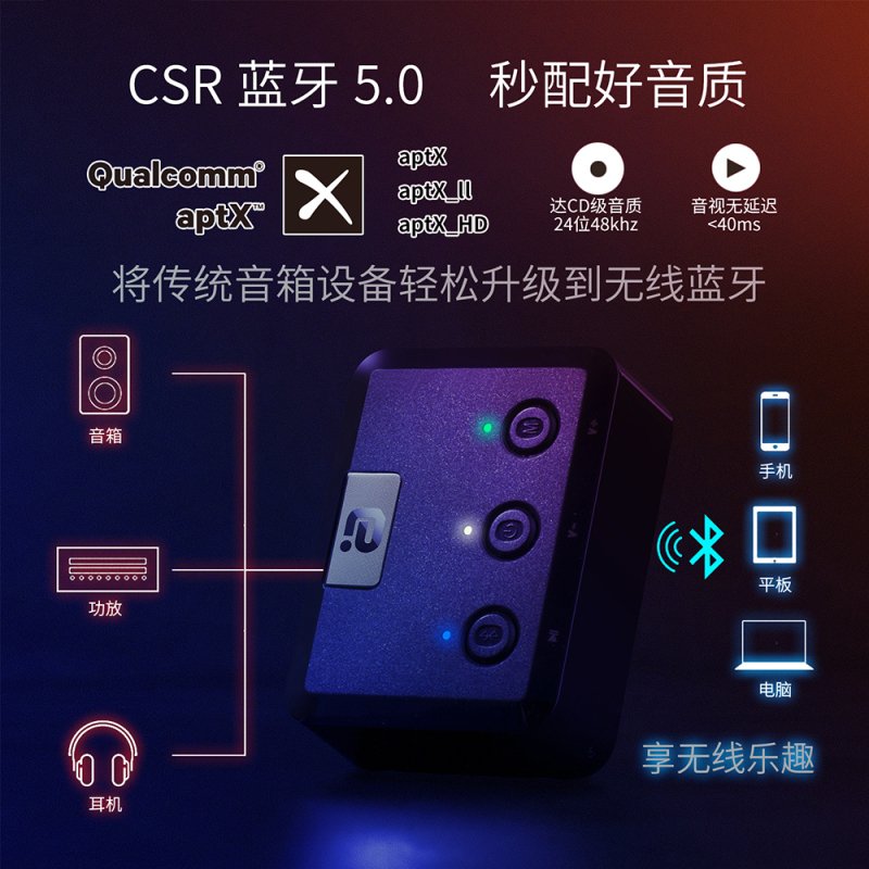 MR235PRO 蓝牙音频接收器5.0无损8675芯片aptX HD立体声aux光纤同轴3.5音频输出耳机或功放音箱其他