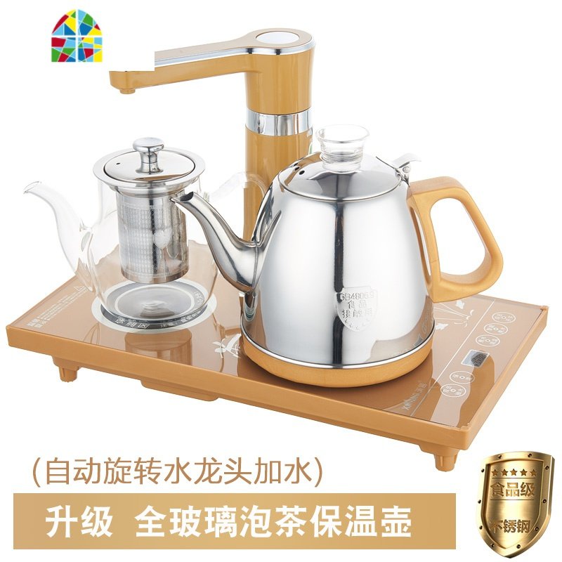 烧水壶泡茶专用保温一体功夫茶具智能家用全自动上水电热水壶套装 FENGHOU 金色智能全玻璃保温壶食品级钢款