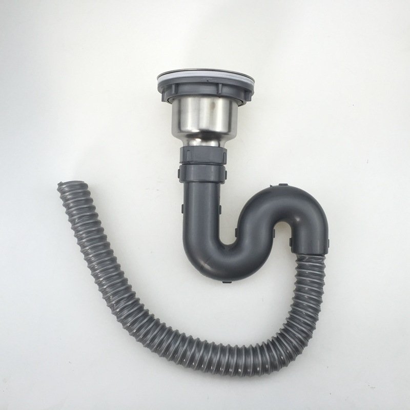 厨房水下水器CIAA洗菜盆下水管配件不锈钢防臭堵单双排水管套装 双槽下水全套（加粗）