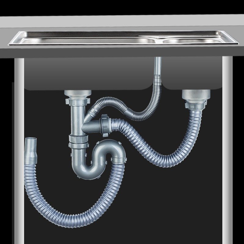厨房洗菜盆下水管水下水器双洗碗池水池排水管纳丽雅套装不锈钢配件