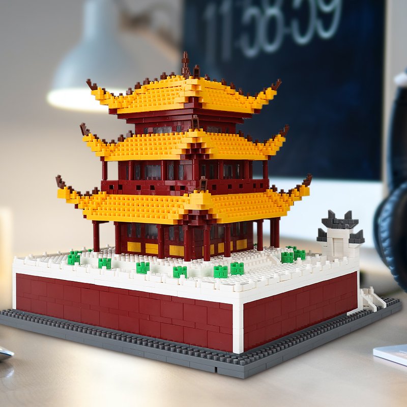 哲高积木中华街成年立体岳阳楼中国风古建筑模型男孩拼装大人高难度