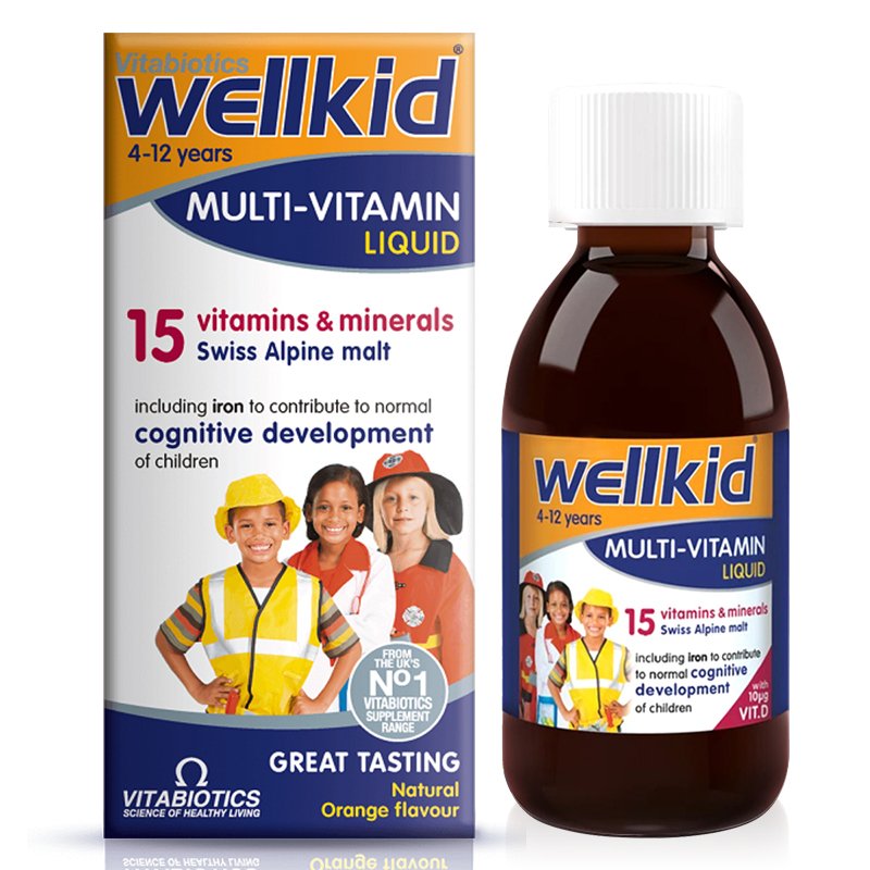 英国进口 薇塔vitabiotics Wellkid儿童15种营养液 宝宝多种维生素D 150ml