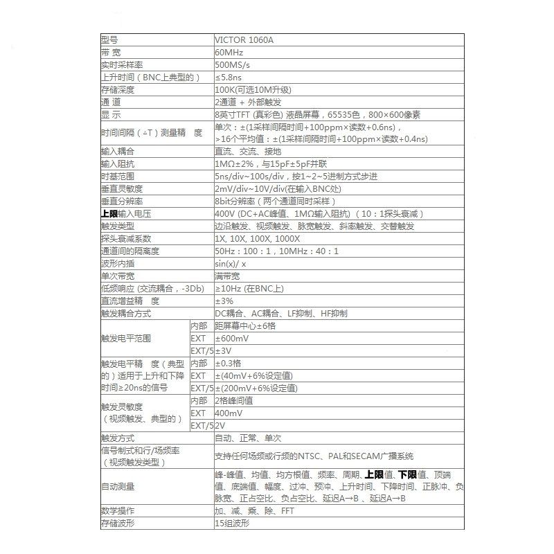 胜利仪器VC1060A数字存储示波器彩色TFTLCD显示清晰稳定自动光标(ed6)