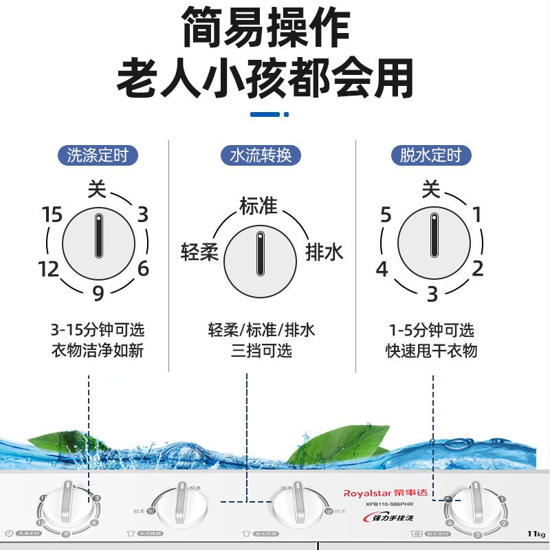 荣事达 XPB110-986PHR 11kg半自动双筒洗衣机