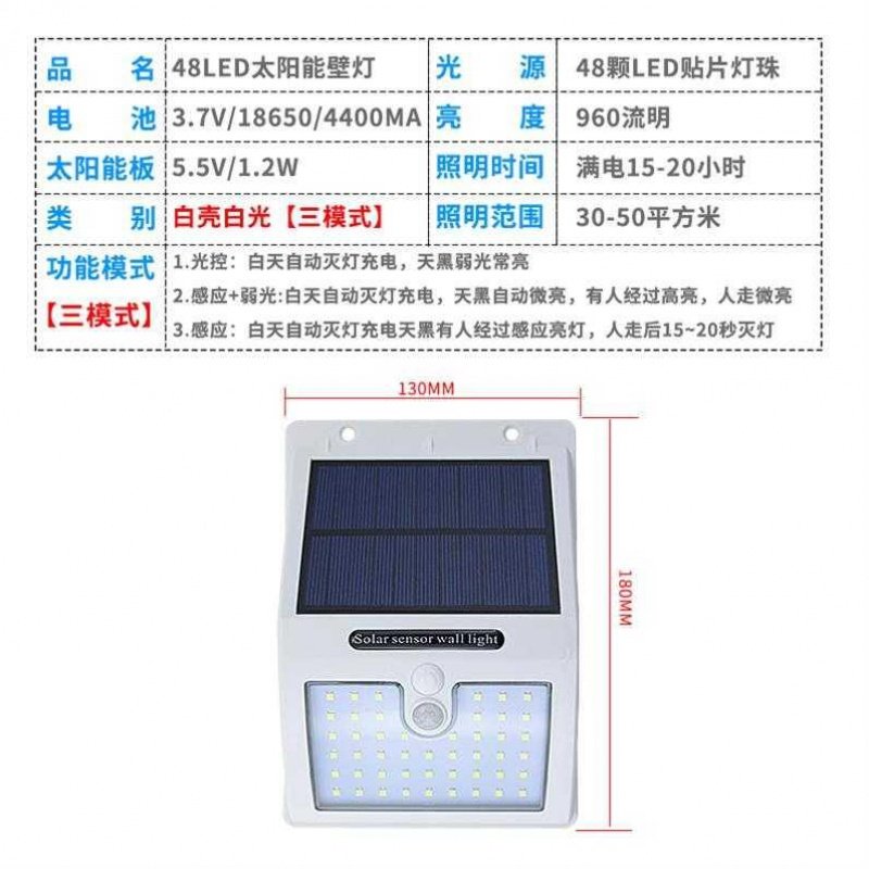 太阳能感应壁灯闪电客仿监控假摄像头花园庭院家用照明探照射灯户外路灯 20LED黑壳白光（纯光控）_790