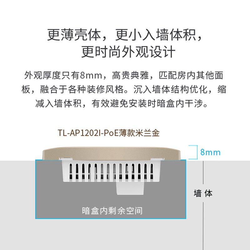 TP-LINK TL-AP1202I-PoE 薄款米兰金（方）1200M双频无线面板式AP 百兆网口 86型墙壁式