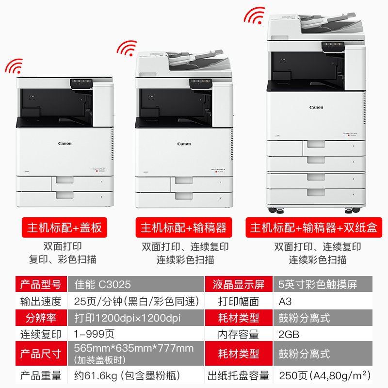 佳能(Canon)C3025 打印机复合机黑白A3A4激光无线手机打印一体机复印机扫描C3025 3