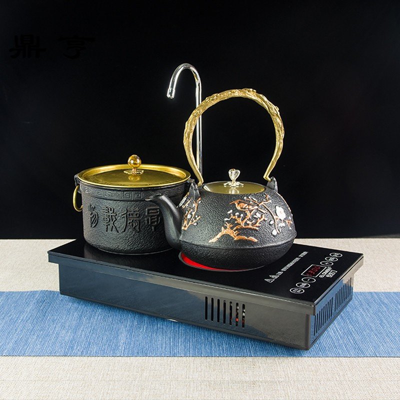 鼎亨铁壶煮茶炉双炉电陶炉套装玻璃茶壶铸铁消毒锅煮水茶具抽水嵌