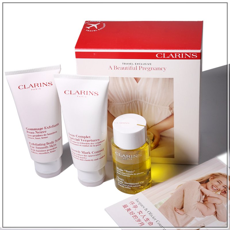 CLARINS娇韵诗孕妇三件套 抚纹霜200ml+身体磨砂膏200ml+妊娠纹护理油100ml 孕妇预防淡化妊娠纹