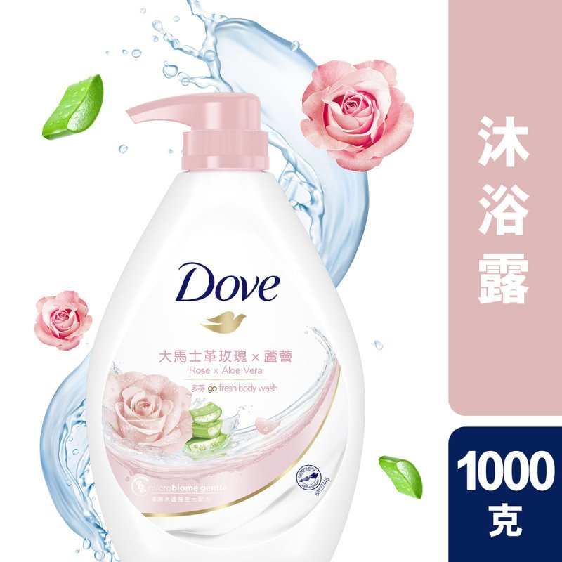 【原装进口】多芬(DOVE)沐浴露 玫瑰芦荟舒缓水透滋养美肤沐浴乳1000g 港版