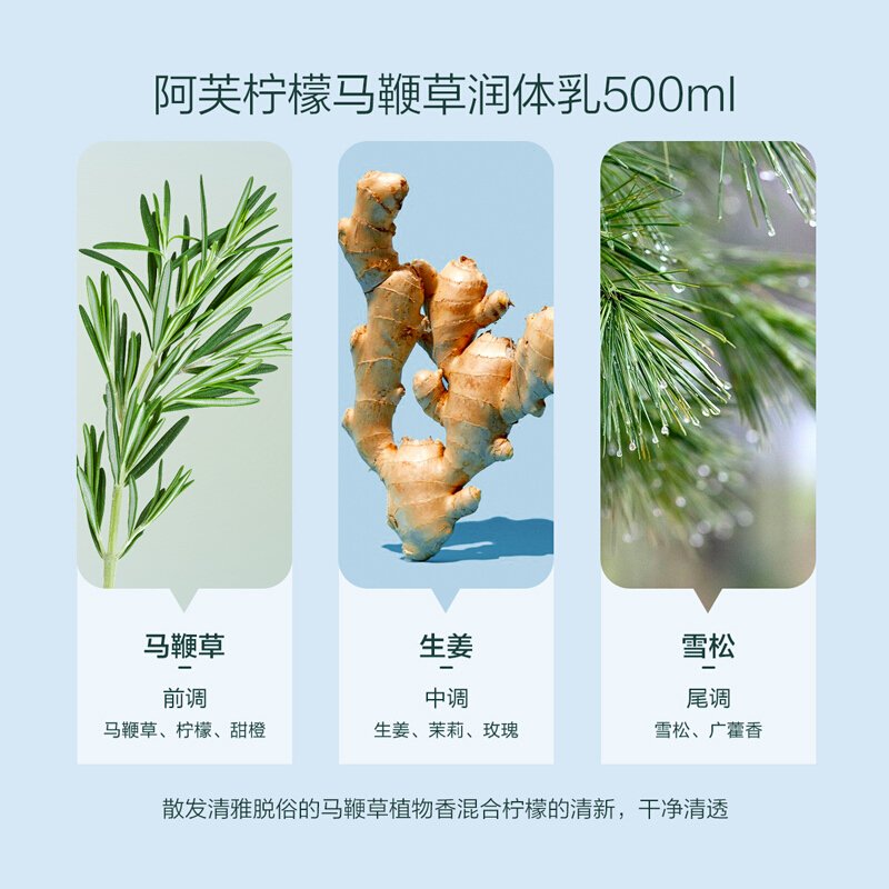 阿芙AFU柠檬精油马鞭草身体乳500ml润肤 舒缓保湿 清爽留香 大瓶家庭装 男女通用身体护理 水感嫩滑不粘腻