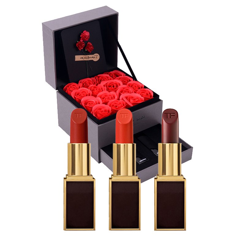 【高端16朵玫瑰礼盒装】汤姆福特(Tom Ford) TF 黑金黑管唇膏口红3g(多色可选) tf#15+16+80