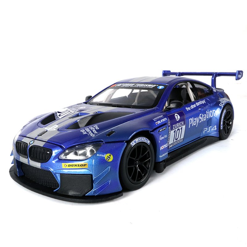 1:24拉力赛车M6 GT3合金汽车模型声光前轮可转向玩具车模收藏 M4白【盒装】_220