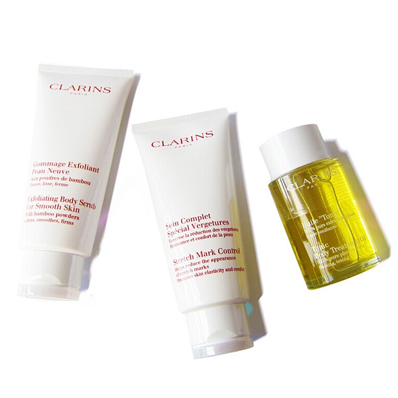 Clarins 娇韵诗 孕妇身体护理3件套:抗纹身体霜200ml+调和身体护理油100ml+柔滑身体磨砂乳霜200ml