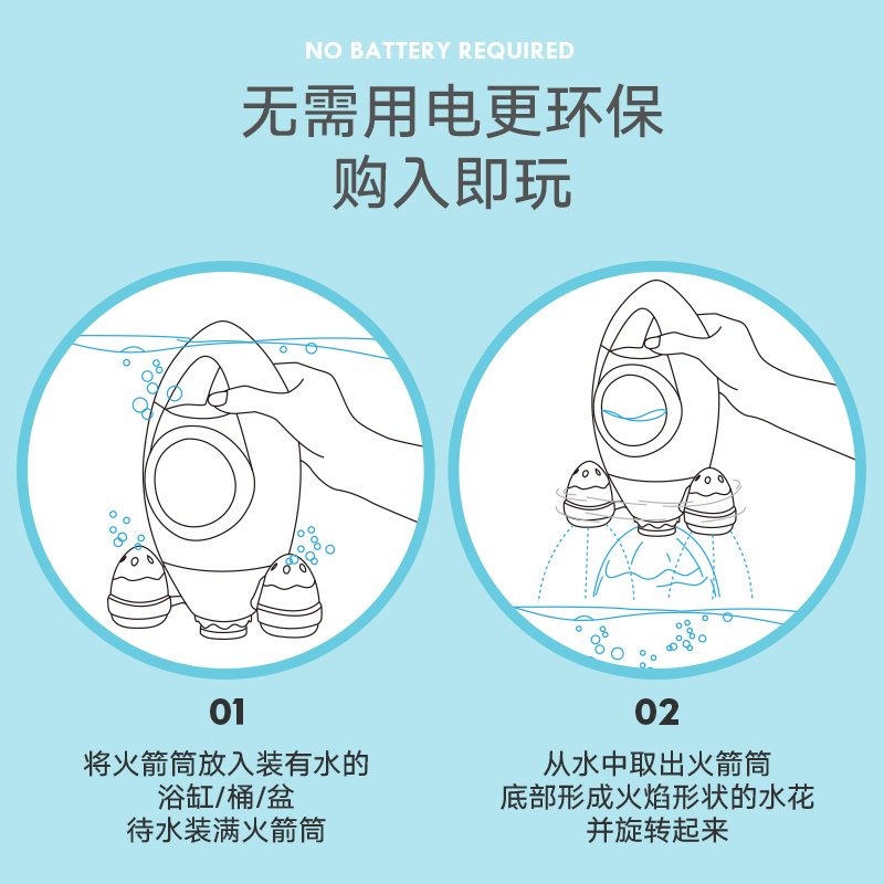 水动力玩具宝宝洗澡喷泉漏水花洒儿童沙滩戏水男女孩抖音 动力旋转喷水火箭-活力橙送酷游乌龟