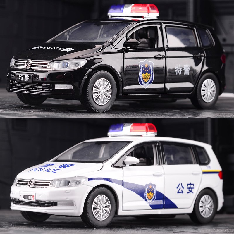 仿真大众Das轿车Auto途安L警车模型Volkswagen合金车模金属玩具车 仿真途安L警车模型【白色-礼盒装】