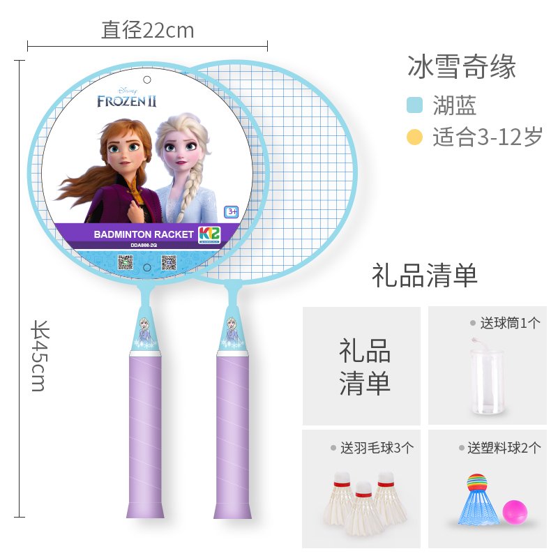 迪士尼儿童羽毛球拍超轻户外3-12岁球拍幼儿园小孩拍类运动宝宝 冰雪奇缘（5球+拍套） 成品拍
