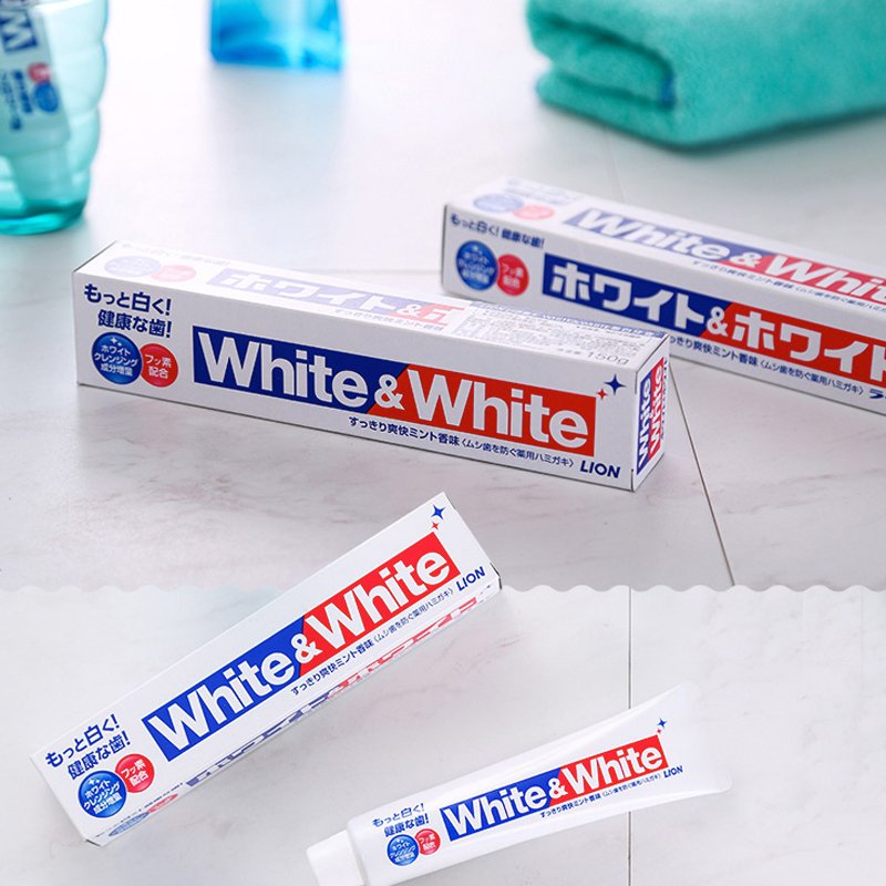 日本进口狮王网红white white美白牙膏150g单只装大白防蛀清新去牙渍