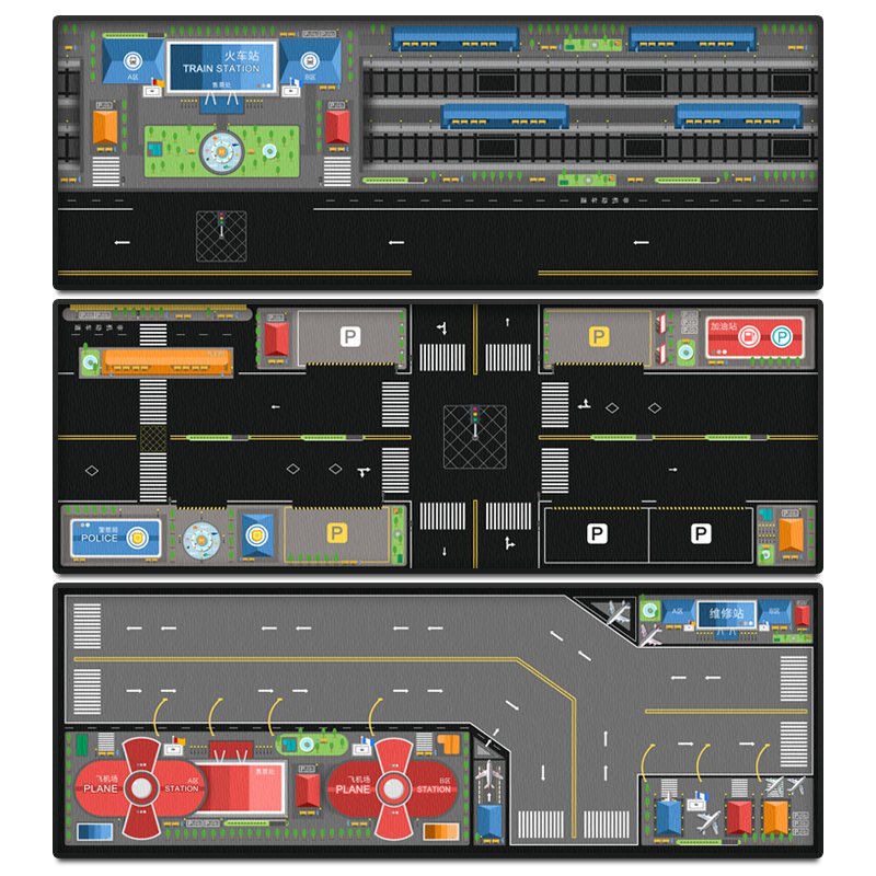 大号加长鼠标垫绒面键盘垫笔记本电脑垫儿童卧室地垫交通道路桌垫 火车站 其它尺寸