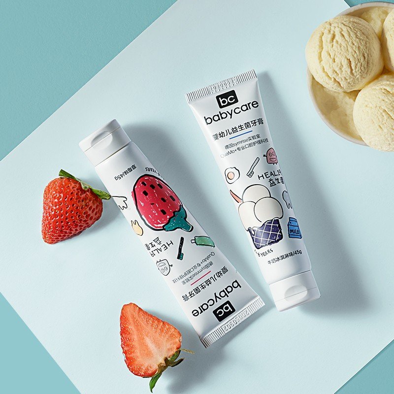 babycare婴儿牙膏益生菌低氟防蛀防龋1-6岁儿童牙膏可吞咽草莓口味