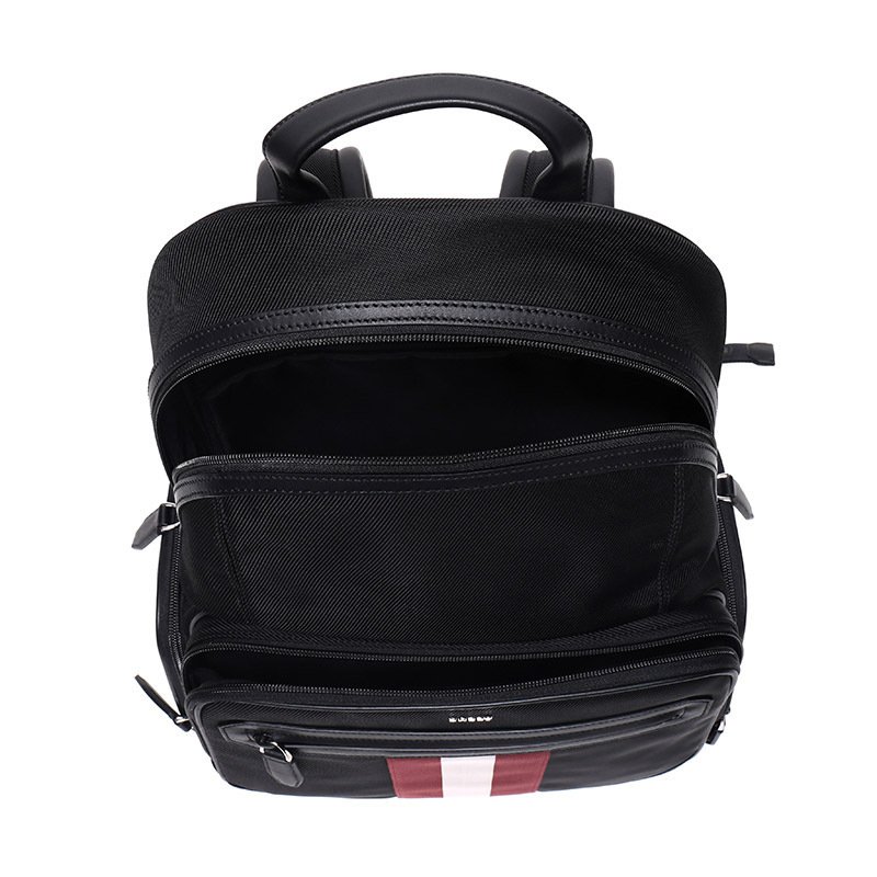 Bally 巴利 男士黑色红白条纹织物双肩包 CHAPMAY TSP 10