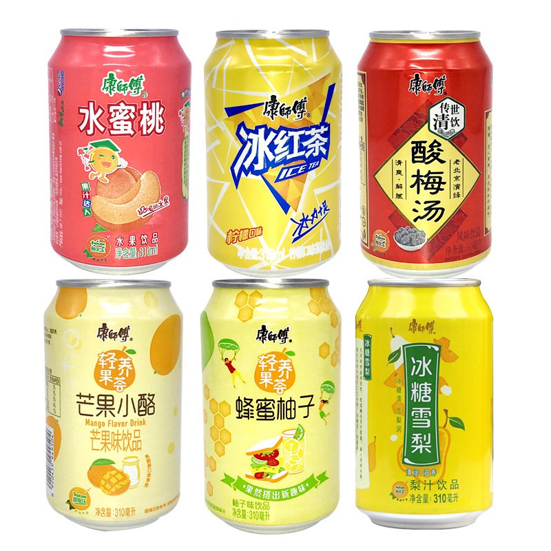 康师傅饮料310ml*6罐装冰红茶酸梅汤冰糖雪梨橙芒果水蜜桃口味随机