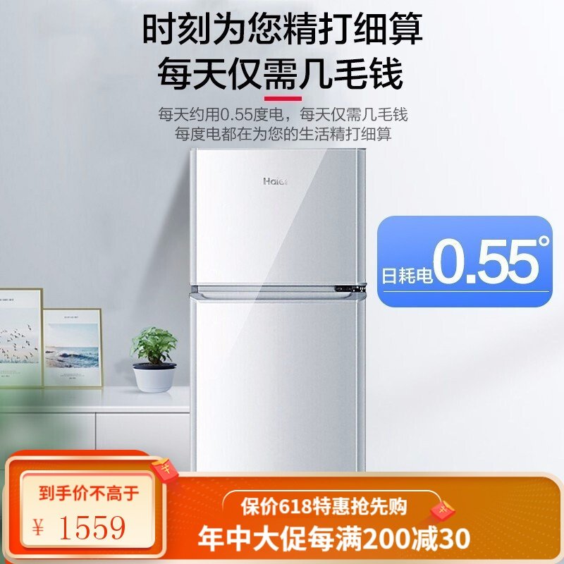 海尔（Haier）冰箱118升小型双门小冰箱家用家电节能迷你二门电冰箱BCD-118TMPA 93升一级能效单门冰箱