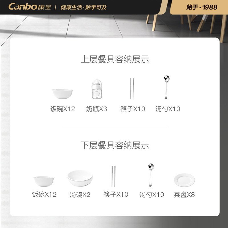 康宝 Canbo 消毒柜 家用 小型 立式厨房餐具碗筷茶杯台式消毒碗柜 奶瓶婴儿负离子 XDZ115-G19 115L【