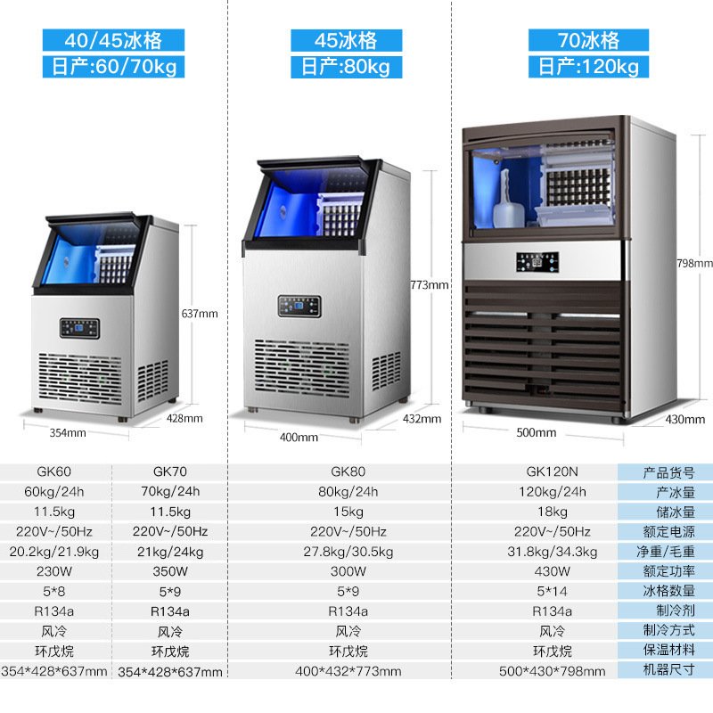 厂家全自动商用制冰机家用小型奶茶店酒吧台式桶装水方冰块机 80KG-自来水+桶装水进水