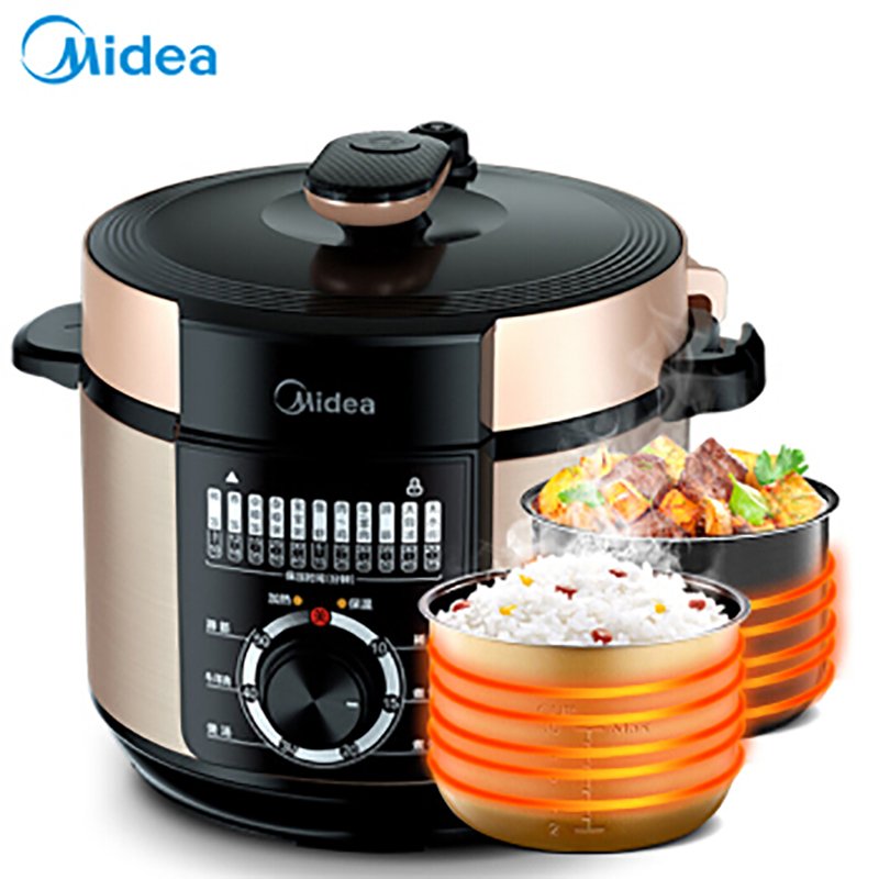 美的（Midea）电压力锅MY-YL60M138 一锅双胆 家用多功能煮饭煲汤炖肉机械式高压锅 6L大容量