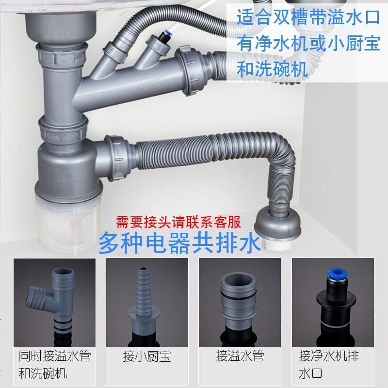 潜水艇（Submarine） 厨房洗菜盆下水管防臭防返水防堵水槽双槽水池下水道管排水管CSQ-2 双槽防臭下水管（经